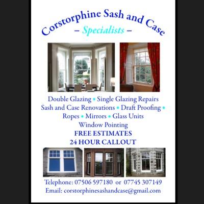 Specialising in sash and case window refurbishment All types of glazing and glass work Free estimates 07745 307149
corstorphinesashandcase@gmail.com
