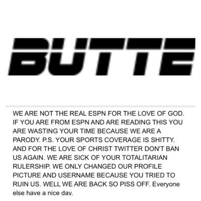 Second most credible news source in Butte. Not affilated with real ESPN because they suck. Follow | @Ruppel_13 | @RJtheEagle | @shannontempel12 | @wadethehuman