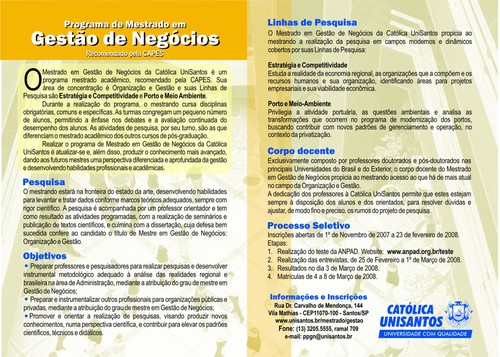 Programa Mestrado em Administração da Universidade Católica de Santos - UniSantos (RECOMENDADO CAPES)