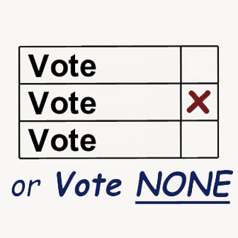 A positive campaign to convince everyone to Vote, or else Vote None.  Participation and protest are both vital to improving our democracy.  Why be silent?