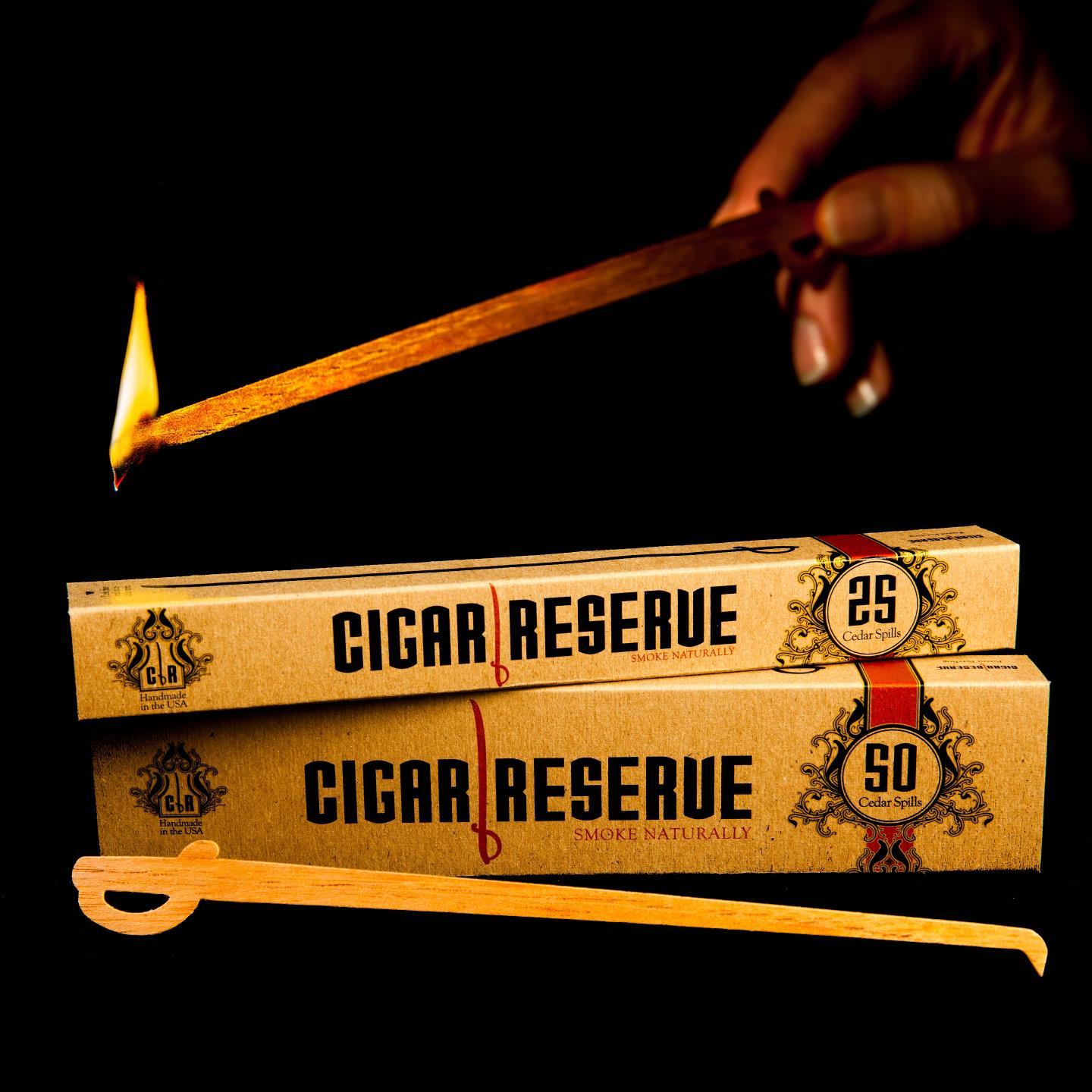 Cigar Reserve Cedar Spills. Smoke naturally and enjoy the true flavors of your cigar without any harmful butane, sulfur or chemicals, the traditional way.