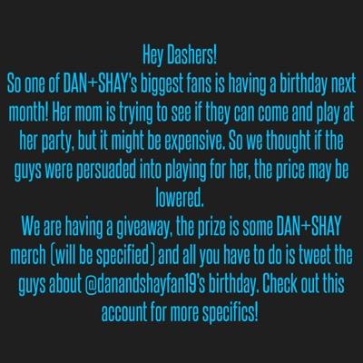 Want to win Dan+Shay merch for helping out a fellow Dasher? All you have to do is Tweet the guys! Read profile picture for more information.