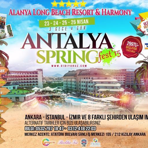 http://t.co/tGufhjzPyX  Antalya Spring Fest 23 - 26 Nisan 3 GECE 4 GÜN ALANYA 5* LONG BEACH RESORT& HARMONY ULTRA HERŞEY DAHİL 299 TL'DEN BAŞLAYAN FİYATLARLA