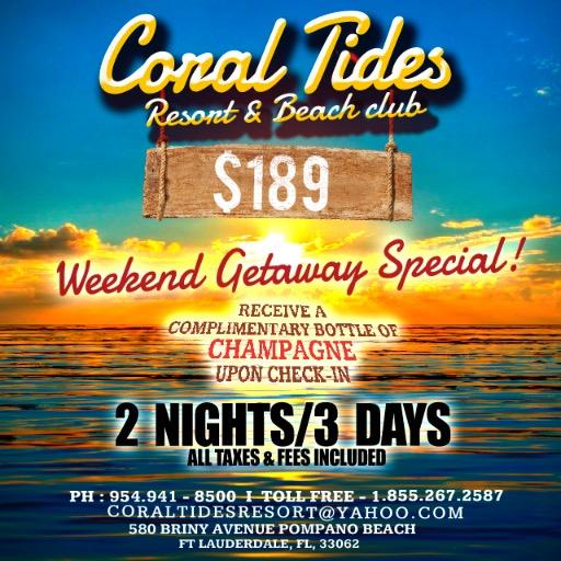 coraltidesfl's profile picture. ENJOY 200 FEET OF THE ATLANTIC OCEAN'S SANDY BEACH, IN POMPANO, FL, coraltidesresort@yahoo.com//(954) 941-8501