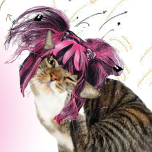 Kitty Big Wig has arisen. Branding your eye with wigs! Wigs in ice cream cones. Wigs. =^.^= Tweet me a pic of your pet & I'll add a wig.