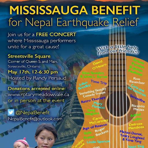 @NepalBenefit: A FREE show featuring local musicians and performers is set for May 17 2015 here in Mississauga to raise funds for #NepalEarthquake relief.