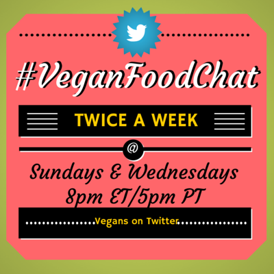 Tag your tweets with #VeganFoodChat to get people talking about #vegan living & eating!