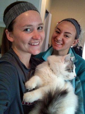 Twin sisters and college soccer players, looking to change the life of one fat cat.