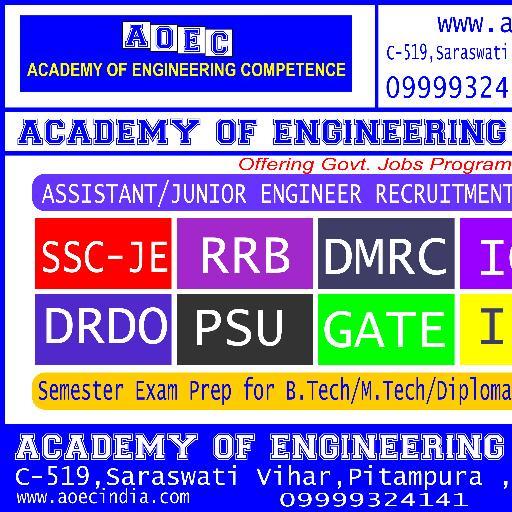 AOECIndia's profile picture. AOEC : ACADEMY OF ENGINEERING COMPETENCE,SSC JE/LEET/DMRC JE/Junior Engineer Recruitment Preparation in Delhi