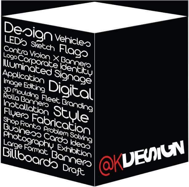 @K Design is a registered signage company specializing in startup branding for small to medium sized businesses. We are situated at 86 Voortrekker road Malmesbu