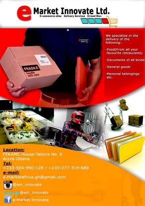 A delivery service based in Ghana which specializes in deliveries, pickup distribution and errands. contacts: 0504990128/0277319689 e.marketafrica.gh@gmail.com
