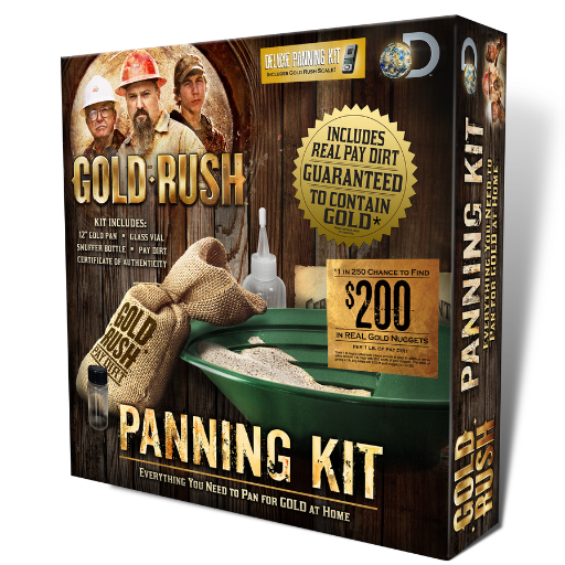 The official Gold Rush™ panning kit, complete with Pay Dirt guaranteed to contain gold. Weekly Giveaways and Specials.