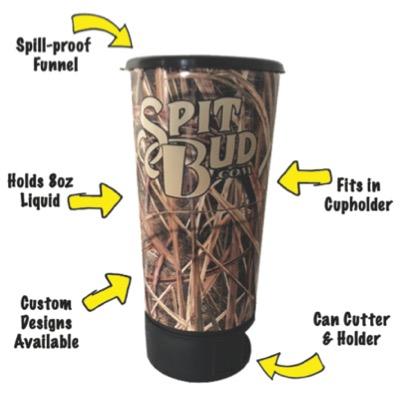 The Spitbud is a spillproof spitter that fits in most cupholders. It also has a detachable can-holder/seal cracker.     

https://t.co/uqjaVDLjX3