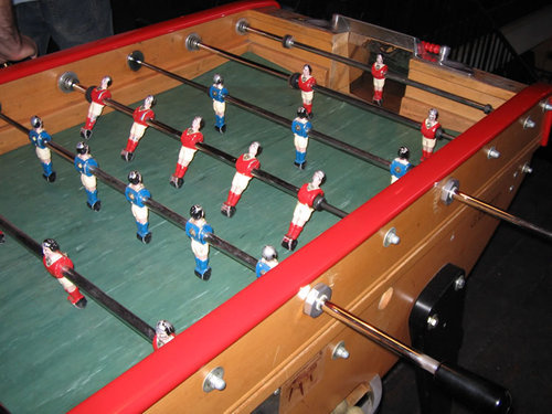 A geek kick-about and meetup around the fancy Bonzini Babyfoot foosball tables of Bar Kick, near Shoreditch's Silicon Roundabout.