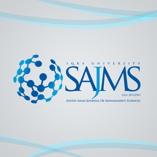 SAJMS_IU_ORIC's profile picture. South Asian Journal of Management Sciences is indexed with HEC-Pakistan,EBSCOHOST, JEL, CABELLS, ULRICH. ISSN:2410-8537(Online); ISSN:2074-2967(Print).