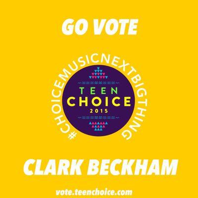 Copy and tweet this
My #TeenChoice for #ChoiceMusicNextBigThing is @clarkbeckham!
VOTE CLARK BECKHAM!