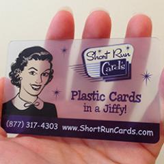 ShortRunCards's profile picture. We print digital and offset PVC cards, laminated cards and key tags in a Jiffy! Low min order, Self-Service or Pro Design / layouts with Rocket Fast Turnaround.
