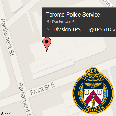 51 Division Toronto Police. Not monitored 24/7, to report a crime call 416-808-2222 or 911 in an emergency or TDD 4670493.