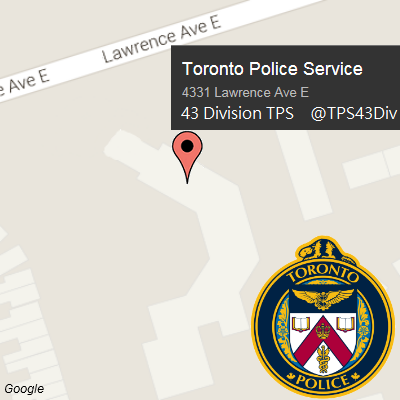 Toronto Police Service 43 Division. Account not monitored 24/7. To report a crime call 416-808-2222 or 911 for emergency or TDD 4670493