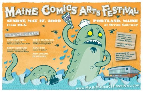 Hosts of the Maine Comics Arts Festival (MeCAF) Saturday, June 2, 2018 at the Portland Public Library. Presented by Casablanca Comics & Portland Public Library.