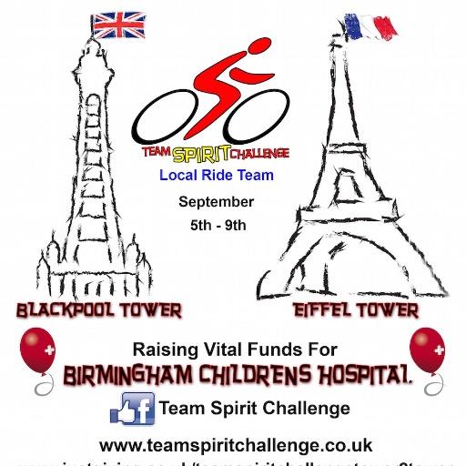 We are raising funds for Birmingham Children's Hospital by cycling from Blackpool Tower to the Eiffel Tower #TSC15 http://t.co/dseSSCbUCn