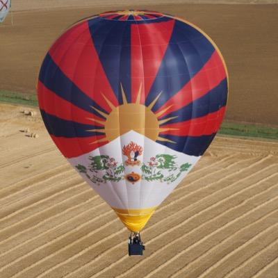 Flying the flag for Tibet. A hot air balloon that is the worlds the biggest Tibetan flag, flying for peace and for the Tibetan people.