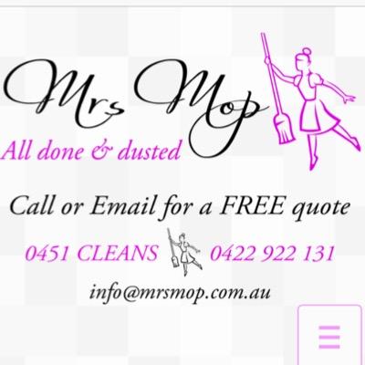 Mrs Mop is a bespoke residential and commercial cleaning company. Offering fully police checked, insured and trained staff we cater to all homes and businesses.