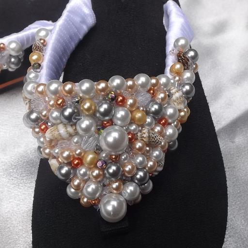 Hand beaded flip flops for your Beach Wedding or hanging out. Custom made silk flowers for your wedding! Visit us at Esty! See link below!!