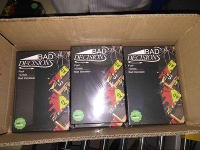 BadDecisionsCG's profile picture. Fool + Crisis = Bad Decision

The party card game where you make stories about stupid reactions to off the wall situations for hilarious results.