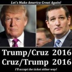 #TrumpCruz2016 OR #CruzTrump2016 #MakeAmericaGreatAgain #CruzCrew @RealDonaldTrump @TedCruz #Liberty #VETS #SecureTheBorder
