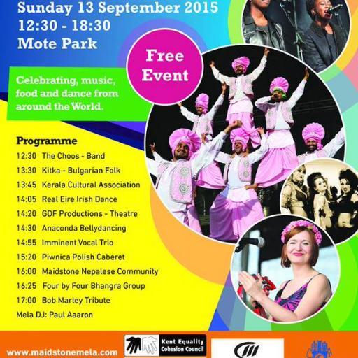 Maidstone Mela: A Festival Of Music, Food & Dance celebrating diversity of Maidstone Kent UK. Free Entry family event usually 2nd Sunday in September each year