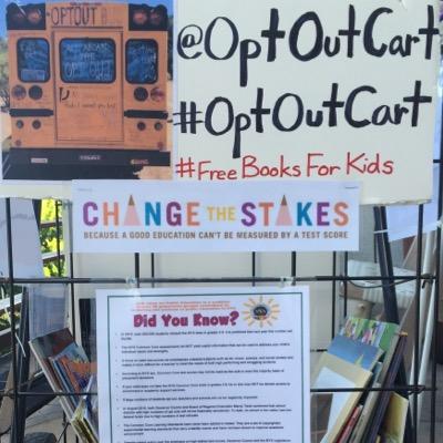 I visit different NYC neighborhoods to share #OptOutNYC info with parents. I also offer free books to NYC students so that they can choose their own adventures.