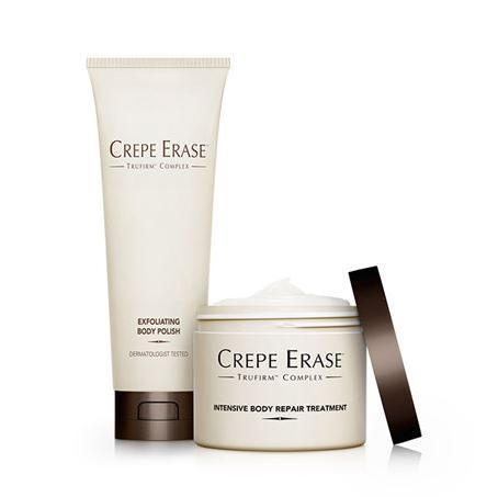 Crepe Erase™ is a revolutionary 2-step system specifically formulated with TruFirm™ to visibly smooth, firm and lift your dry, aging, crepey skin.