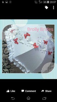 worried about rain or too much sun on your wedding day? dont be!
Brolly Brides offers made to order bespoke umbrellas!
brollybrides@yahoo.com