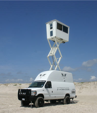 Mobile Surveillance and Aerial Command Platform,  Custom Hunting Trucks - deploy-relocate in 2 minutes. Custom-Built. Seize the Elevated Advantage.