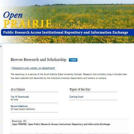 Official Twitter account of the South Dakota State University Institutional Repository(IR).
Open PRAIRIE is a service of the Hilton M. Briggs Library.