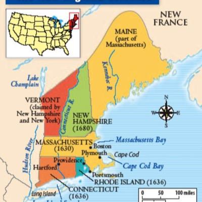 Massachusetts//Rhode Island//Connecticut//New Hampshire  we came to the new world to gain our religious freedom. also we are luumber and shipbuilding folks