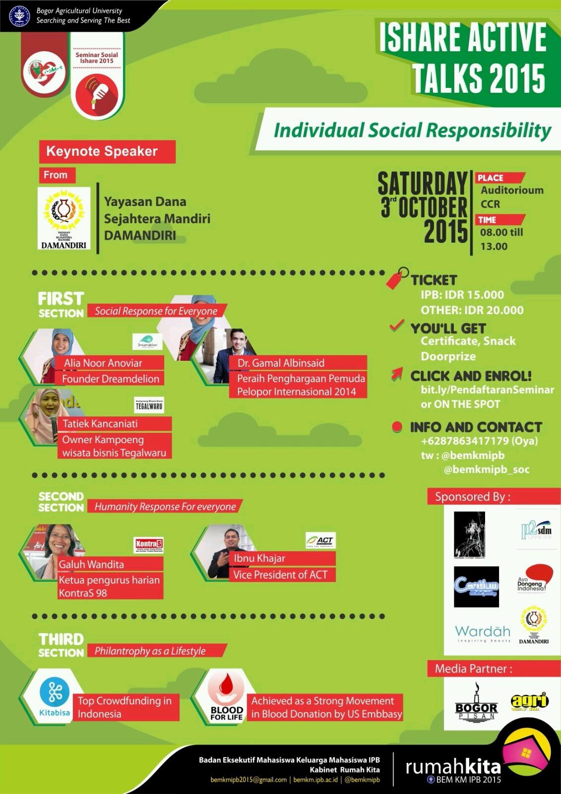 Official twitter Kementerian Sosial dan Pengembangan Masyarakat BEM KM IPB 2015 | Sederhana, Peduli, Melayani | @RH_IPB @binadesakm_IPB @IshareIPB