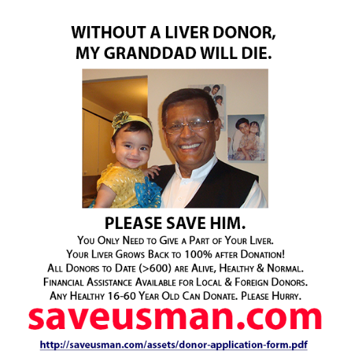 Usman's life is UNNATURALLY TERMINAL because of spontaneous liver failure for no reason. You can save his life at minimum risk. http://t.co/96fFI9myss