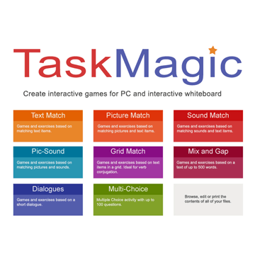 TaskMagic authoring software, developed 2000-2014. Still widely used, but no longer available to buy. Recommend @TextActivities, @SentenceBuildrs & @teach_vid