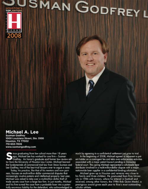 Trial Lawyer, Former Susman Godfrey Partner, Business Torts, Financial Fraud, Class Actions, Patent & Partnership Cases,  Rice Univ, UH Law, Native Houstonian.
