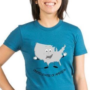Cartoony States on shirts! ...and other stuff like mugs and bags and hoodies.