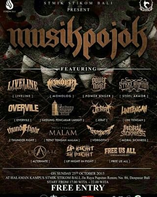 Update gigs: 25okt MUSIK POJOK STIKOM BALI. FREE - Hardcore band from Denpasar City since 2012 CP: 081246923933