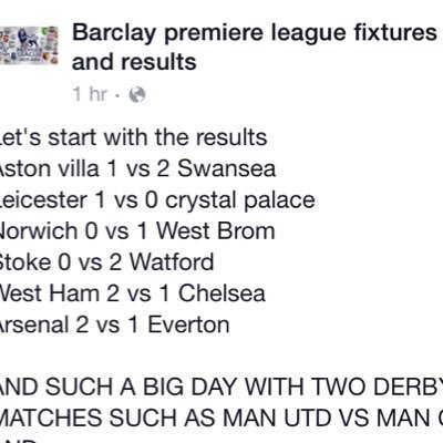 on Facebook Twitter everywhere and the premier league about the results the fixture and top scorer even whose starting the matches #follow4follow #like4like