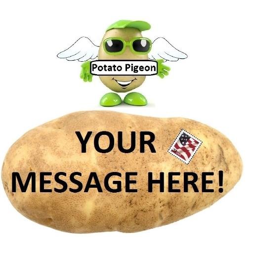 Potato pigeon sends your custom message on a potato anonymously to anyone in the US. We donate $1 every order to cure childhood cancer. https://t.co/5OJT36VwGq
