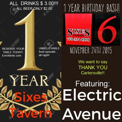 Live bands, full bar, great food. Sixes Tavern of Cartersville. 650 Henderson Drive. 770-334-8998