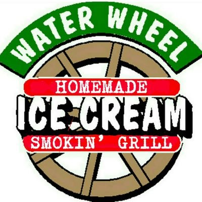 Our Ice cream is made inside our store from scratch, waterwheel out front is actually churning our ice cream one 5 gallon batch at a time.