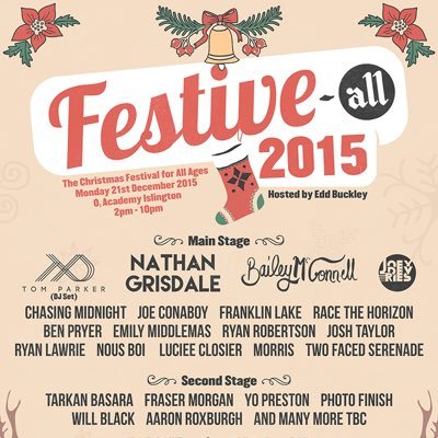 #FestiveAll2015 feat. Bailey McConnell, Nathan Grisdale, The Brooks, Joey Devries, Franklin Lake & MORE! Contact: Emily@strikefourmusic.com