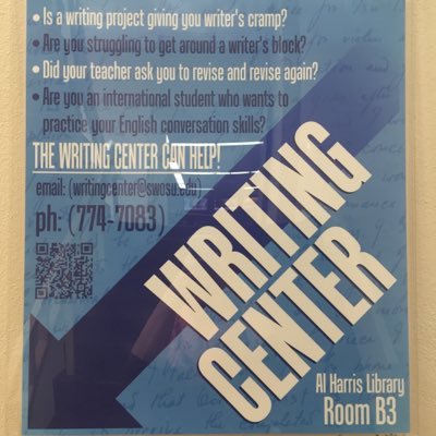 Writing @ SWOSU: it's what we do. The SWOSU writing center offers in-person & online consultations for students & staff in room B3 of the Al Harris Library.