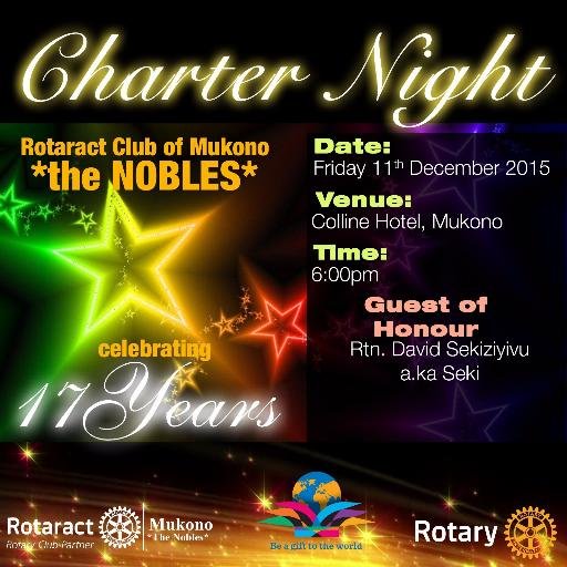 Chartered1998|Meet@CollineHotel Mukono|Friday7-8pm|Proudly sponsoredbyRotaryMukono|Here for a Noble cause which is service above self &FUN!!!!! #TheNobles